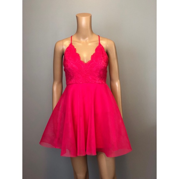 Luxxel Dresses & Skirts - 🆕 Luxxel neon pink lace flare mini dress